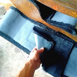 All the materials are handstiched to the back of a waterproof nylon sheet to protect the wood underneath and prevent mold growth and repels fleas .